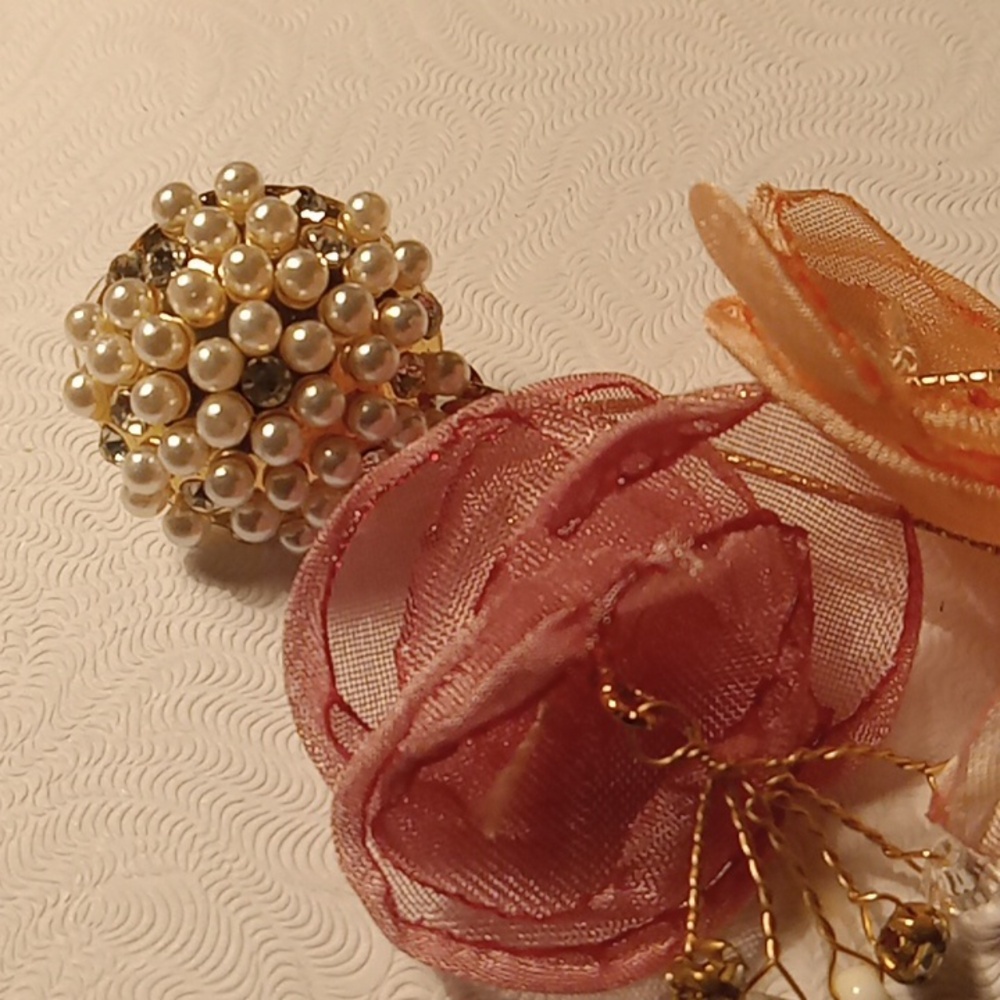 Pearl and Diamond Earrings with Pastel Flowers NWOT - Picture 2 of 2